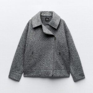 Zara Women's Gray boucle biker Jacket